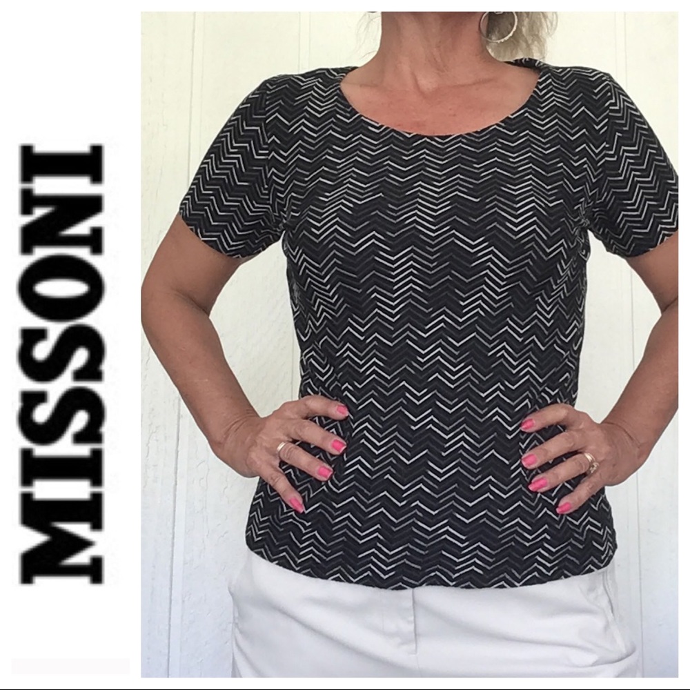 MISSONI SPORT BLACK ZIG ZAG TEE SHIRT SIZE 12